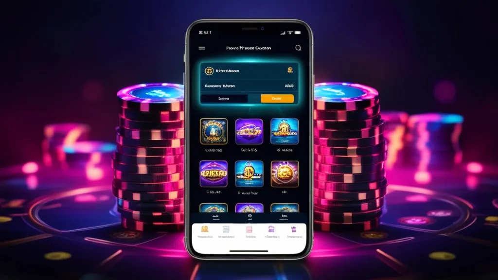 Smartphone mit Kontodashboard und Spielauswahl in einer Casino-Oberfläche